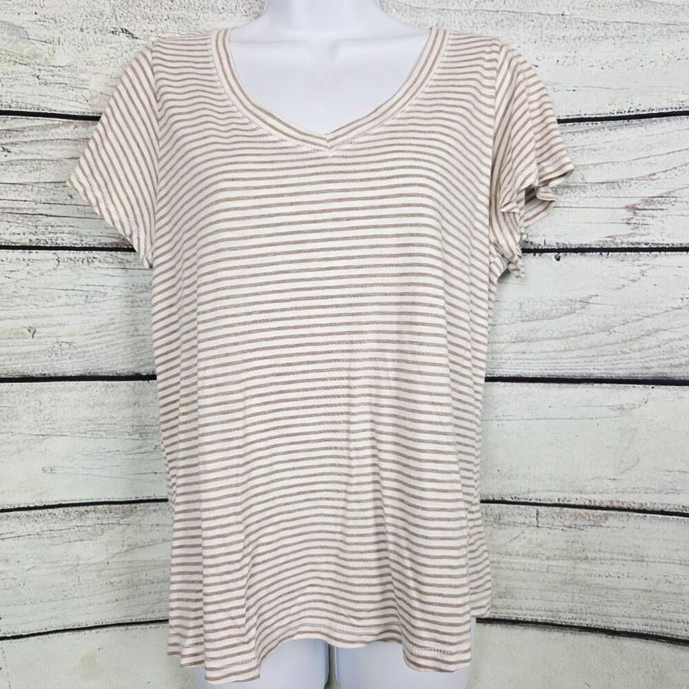 Maurices 24/7 Tan White Stripe Soft Cotton Modal Tee M